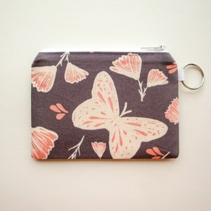 Pequeña bolsa de cremallera de polilla mariposa, bolsa de moneda, bolso de moneda, bolsa linda, regalo para ella, bolsa rosa, cartera de tarjeta de crédito pequeña, titular de la tarjeta de regalo