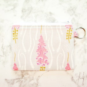 Bolsa de cremallera floral, monedero dedalera, regalo para ella, bolsa gris y rosa, billetera de tarjeta de crédito pequeña, llavero del titular de la tarjeta de regalo, regalo para adolescentes