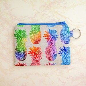 Bolsa pequeña con cremallera de piña, bolsa de monedas arco iris, monedero de monedas, bolsa linda, billetera de tarjeta de crédito pequeña, titular de tarjeta de regalo, regalo para adolescentes