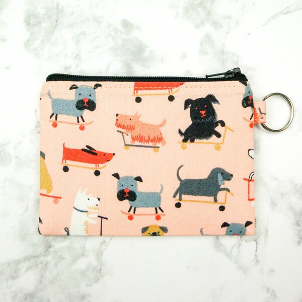 Small Dog Zipper Pouch, Peach Coin Pouch, Coin Purse, Cute Pouch, Gift for Her, Small Credit Card Wallet, Gift Card Holder, Dog Lover Gift