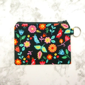 Bolsa Floral Negra y Rosa Pequeña Zipper, Coin Poin Drive, Monedero, Linda Bolsa, Regalo Para Ella, Billetera Pequeña, Titular De Tarjeta De Regalo, Llavero