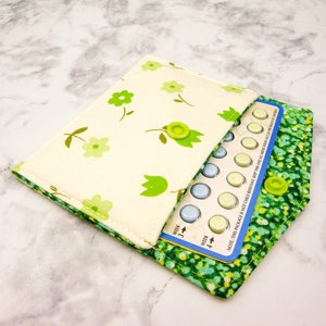 Floral Mini Wallet, Reusable Gift Card Holder, Cute Padded Birth Control Pill Sleeve, Gift for Her, Business Card Case