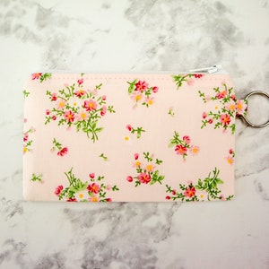 Floral Zipper Pouch, Coin Pouch, Coin Purse, Gift for Her, Small Credit Card Wallet, Gift Card Holder Key Ring, Birth Control Holder