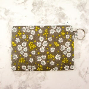Monedero con cremallera floral gris, monedero, regalo para ella, tarjetero pequeño, llavero con tarjetero