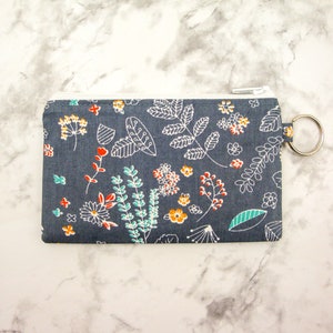 Bolsa de cremallera floral, bolsa de monedas gris, monedero de monedas, regalo para ella, billetera de tarjeta de crédito pequeña, llavero del titular de la tarjeta de regalo