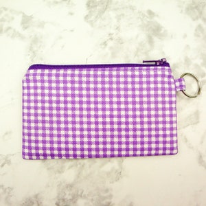 Gingham Zipper Pouch, Coin Pouch, Coin Purse, Gift for Her, Small Credit Card Wallet, Gift Card Holder Key Ring, Birth Control Pouch