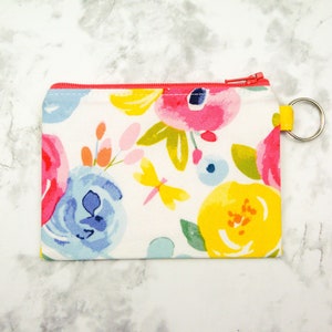 Bolsa de cremallera pequeña floral, bolsa de moneda, monedero, bolsa linda, regalo para ella, cartera pequeña, monedero colorido, titular de la tarjeta de regalo, llavero