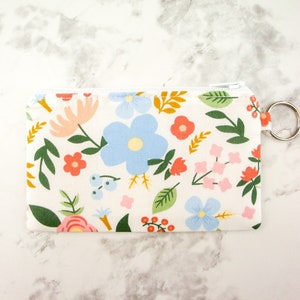 Floral Zipper Pouch, Coin Pouch, Coin Purse, Gift for Her, Small Credit Card Wallet, Gift Card Holder Key Ring