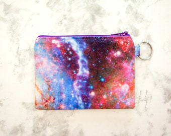 Small Galaxy Outer Space Zipper Pouch, Cute Purple Coin Pouch, Gift for Her, Credit Card Wallet, Gift Card Holder, Teenager Gift, Key Ring