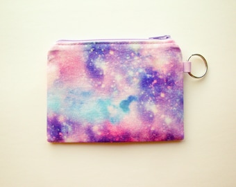 Small Galaxy Outer Space Zipper Pouch, Cute Purple Coin Pouch, Gift for Her, Credit Card Wallet, Gift Card Holder, Teenager Gift, Key Ring