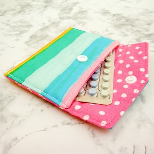 Rainbow Mini Wallet, Reusable Gift Card Holder, Cute Padded Birth Control Pill Sleeve, Gift for Her, Business Card Case