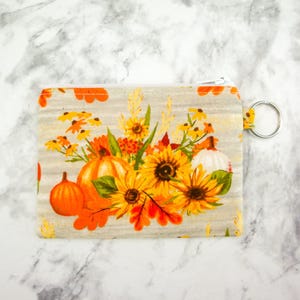 Monedero con cremallera con diseño de flores de otoño, monedero de otoño, monedero de calabaza, regalo para ella, billetera pequeña para tarjetas de crédito, llavero con tarjetero para regalo de Halloween