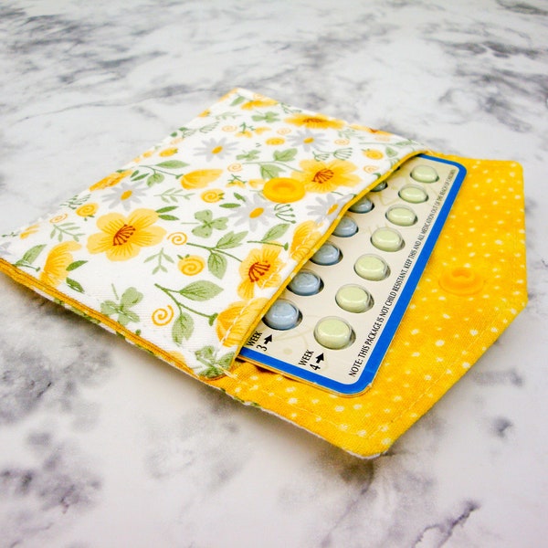 Floral Mini Wallet, Reusable Gift Card Holder, Cute Padded Birth Control Pill Sleeve, Gift for Her, Business Card Case