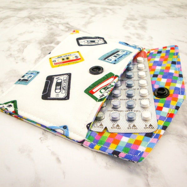 Mini Wallet, Reusable Gift Card Holder, Business Card Case, 80s Birth Control Sleeve, Mixed Cassette Tapes Keyring Pouch, Gift for Her