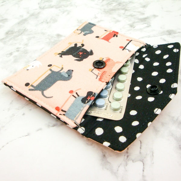 Dogs on Scooters Mini Wallet, Reusable Gift Card Holder, Business Card Case, Birth Control Sleeve, Gift for Her