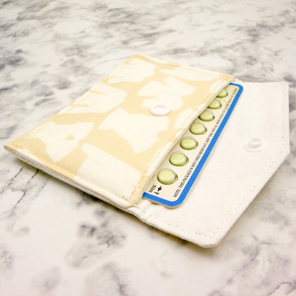 Beige Mini Wallet, Reusable Gift Card Holder, Cute Padded Birth Control Pill Sleeve, Gift for Her, Business Card Case