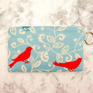 Monedero con cremallera de pájaro, monedero, monedero azul, regalo para ella, billetera pequeña para tarjetas de crédito, llavero con tarjetero de regalo, estuche para anticonceptivos