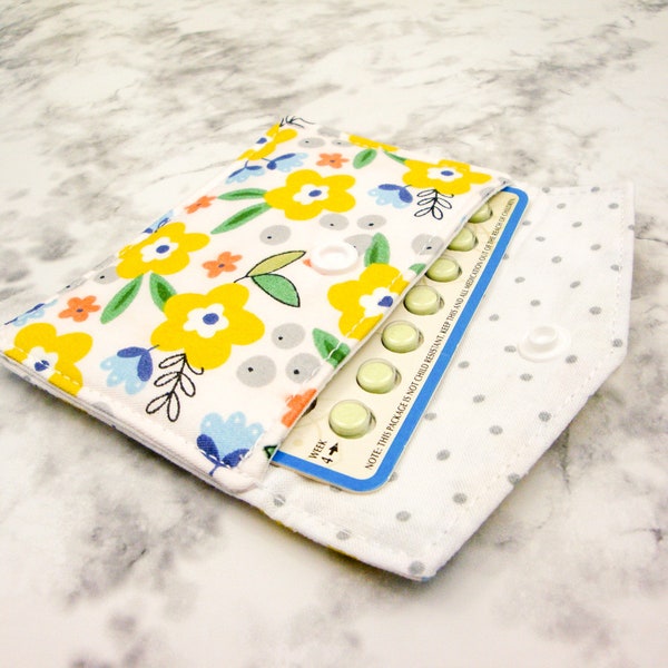 Floral Mini Wallet, Reusable Gift Card Holder, Cute Padded Birth Control Pill Sleeve, Gift for Her, Business Card Case