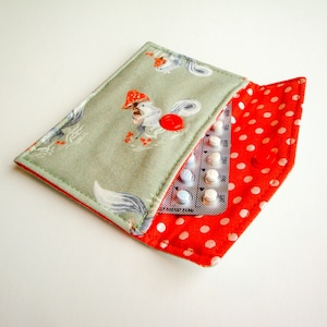 Squirrel Mushroom Cottagecore Mini Wallet, Reusable Gift Card Holder, Cute Goblincore Padded Birth Control Pill Sleeve, Gift for Her