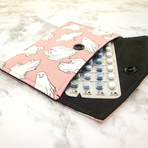 Halloween Mini Wallet, Reusable Gift Card Holder, Spooky Business Card Case, Ghost Birth Control Sleeve, Witchy Keyring Pouch, Gift for Her