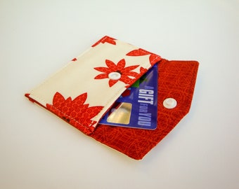 Poinsettia Red Christmas Holiday Mini Wallet, Reusable Gift Card Holder, Business Card Holder, Birth Control Case, Small Snap Wallet