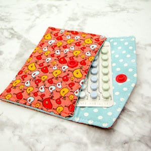 Mini billetera roja y azul para pájaros, soporte de tarjeta de regalo reutilizable, estuche para tarjeta de visita, funda anticonceptiva, regalo para ella