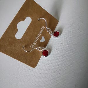 Small Red Drop Earrings, Silver Earrings, Hypoallergenic Ear Wires