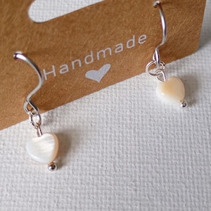 Small Mother Of Pearl Heart Drop Earrings