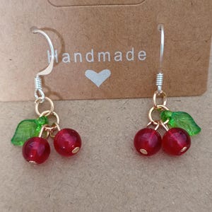 3D Cherry Earrings, sterling silver earrings