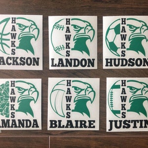 Hawk Decal | Mascot Decal | Hawk Basketball | Hawk Baseball | Hawk Soccer | Hawk Cheerleading | Hawk Volleyball | Hawk Football | Sports