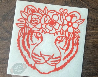 Tiger Decal | Floral Tiger Decal | Boho Tiger Decal | Female Tiger | Tiger Sticker | Car Window Decal | Tumbler Decal | Animal Decal