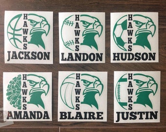 Hawk Decal | Mascot Decal | Hawk Basketball | Hawk Baseball | Hawk Soccer | Hawk Cheerleading | Hawk Volleyball | Hawk Football | Sports