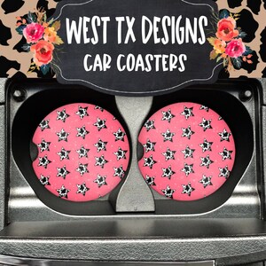 Cow Print Star Car Coasters | Car coasters set of 2 | Cow Print Car Coasters | Sandstone Car Coasters | Rubber Car Coasters | Star Coasters