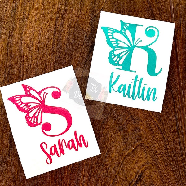 Initial Decal | Name Decal | Butterfly Decal | Monogram Decal | Personalized Decal | Initial Sticker | Butterfly Sticker | Tumbler Decal