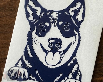 Cattle Dog Decal | Cattle Dog Sticker | Peeking Cattle Dog | Blue Heeler Decal | Blue Heeler Sticker | Peeking Blue Heeler | Car Decal