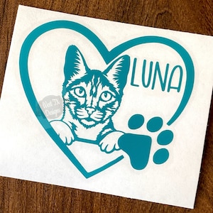 Cat Decal | Savannah Cat | Personalized Cat Decal | Paw Print Decal | Heart Decal | Cat Lover | Cat Sticker | Car Decal | Cat Name Decal
