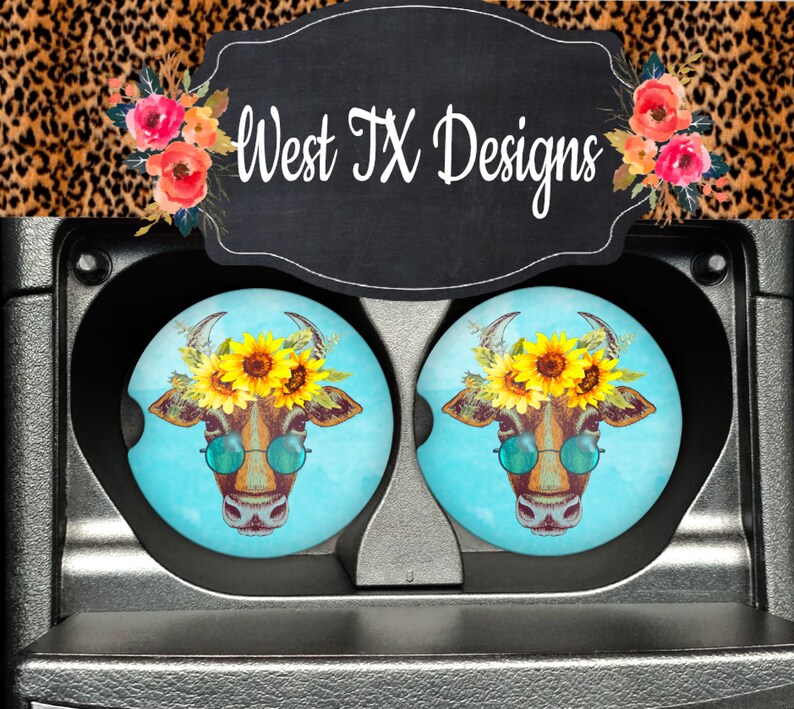 Cow Car Coasters Car Coasters set of 2 Boho Car Coasters Etsy