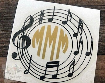Music Decal | Music Monogram | Monogrammed Music Decal | Music Staff Decal | Personalized Music Decal | Music Lover decal | Car Decal