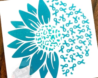Sunflower Ribbon Awareness | Ovarian Cancer | Polycystic Ovary Syndrome  | Anxiety Disorders | PTSD | Vinyl Decal | Car Decal | Teal Decal