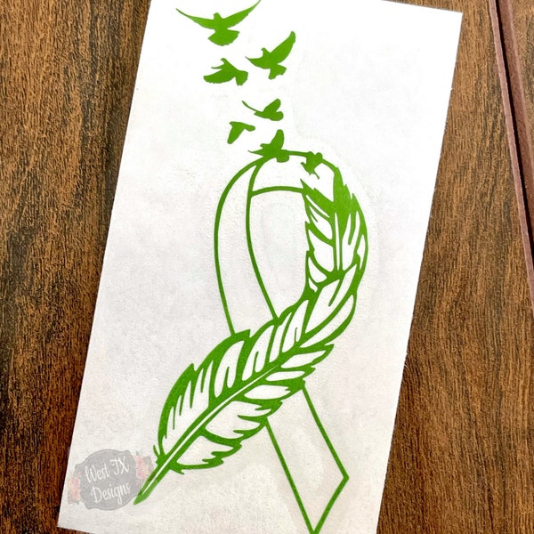 Cancer Ribbon | Lyme Disease | Lymphoma | Depression | Muscular Dystrophy | Non Hodgkins | Lime Green Ribbon | Vinyl Sticker | Car Decal