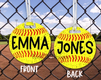 Softball Bag Tag | Personalized Softball Tag | Softball Luggage Tag | Sports Bag Tag | Round Softball Tag | Kids Sports Bag | Softball Tag