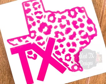 Texas Decal | Leopard Decal | Car Decal | Decal for Women | Tumbler Decal | State Decal | Texas Sticker | State Sticker | Laptop Decal