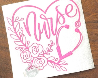 Nurse Decal | Stethoscope Decal | Decal for Nurse | Pediatric Nurse Decal | RN Decal | Floral Stethoscope Sticker | Car Window Decal