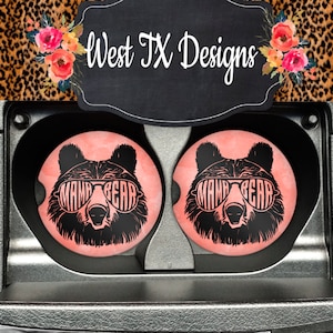 Mama Bear Car Coasters | Car Coasters set of 2 | Sandstone Car Coasters | Rubber Car Coasters | Car Coaster for Mom | Mother&#39;s Day |