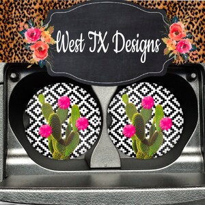 Aztec Car Coasters | Car coasters set of 2 | Sandstone Car Coasters | Rubber Car Coasters | Car Accessories | Cactus Car Coasters |