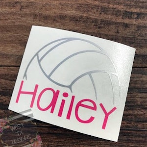 May include: White vinyl sticker with a gray volleyball graphic and the name "Hailey" in pink lettering.