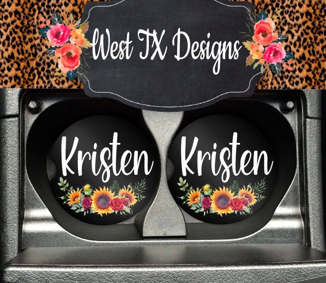 Floral Car Coasters | Set of 2 Car Coasters | Personalized Car Coasters ...