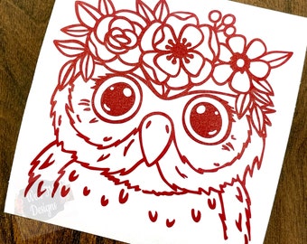 Owl Decal | Floral Owl Sticker | Flower Crown Decal | Animal Decal | Floral Owl Sticker | Animal Sticker | Car Window Decal | Tumbler Decal