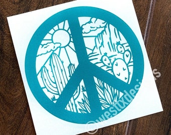 Peace Sign Decal | Cactus Decal | Desert Decal | Desert Sticker | Car Window Decal | Tumbler Decal | Water Bottle Decal | Landscape Decal