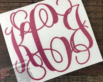 Glitter Monogram | Personalized Monogram | Custom Glitter Decal | Vinyl Decal | Tumbler Decal | Vine Monogram | Glitter Sticker